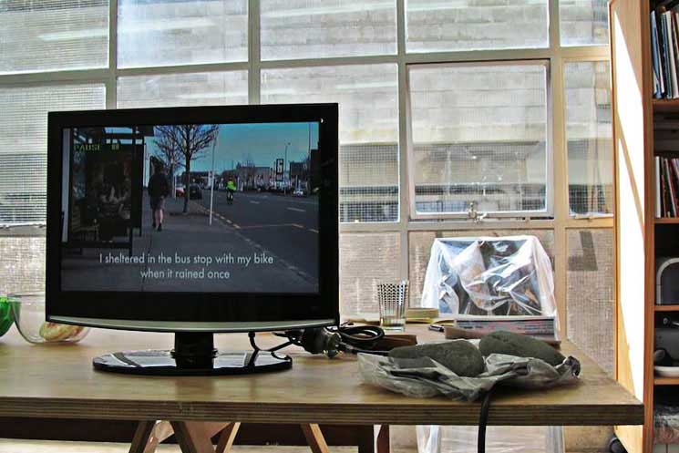 installation image of video work and relic from Duas Cidades at RM Gallery, Auckland