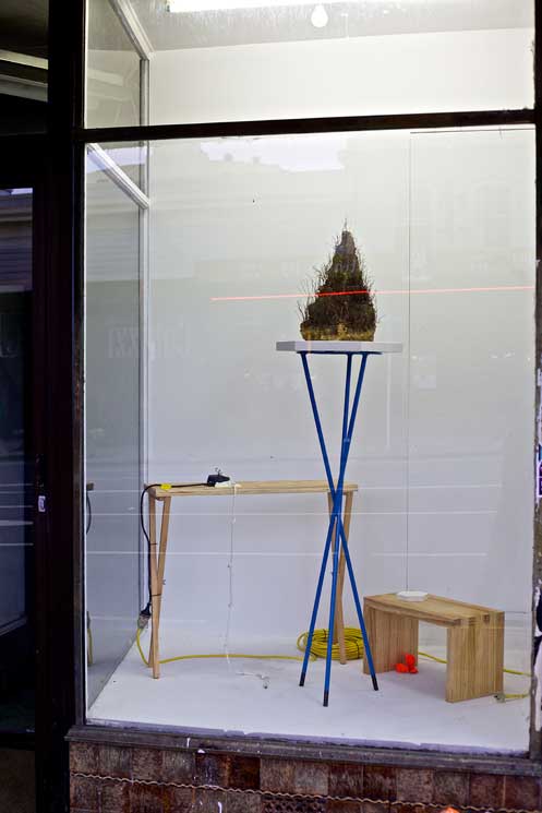 Anthony Cribb's artistic installation in the Ozlyn art gallery window, Karangahape Road, Auckland